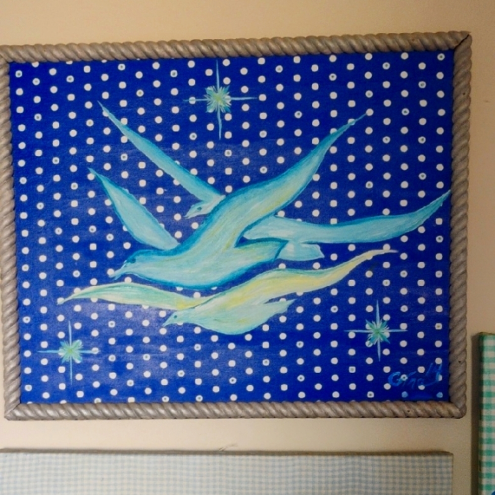 Abstract Blue and Green Bird Canvas Art
